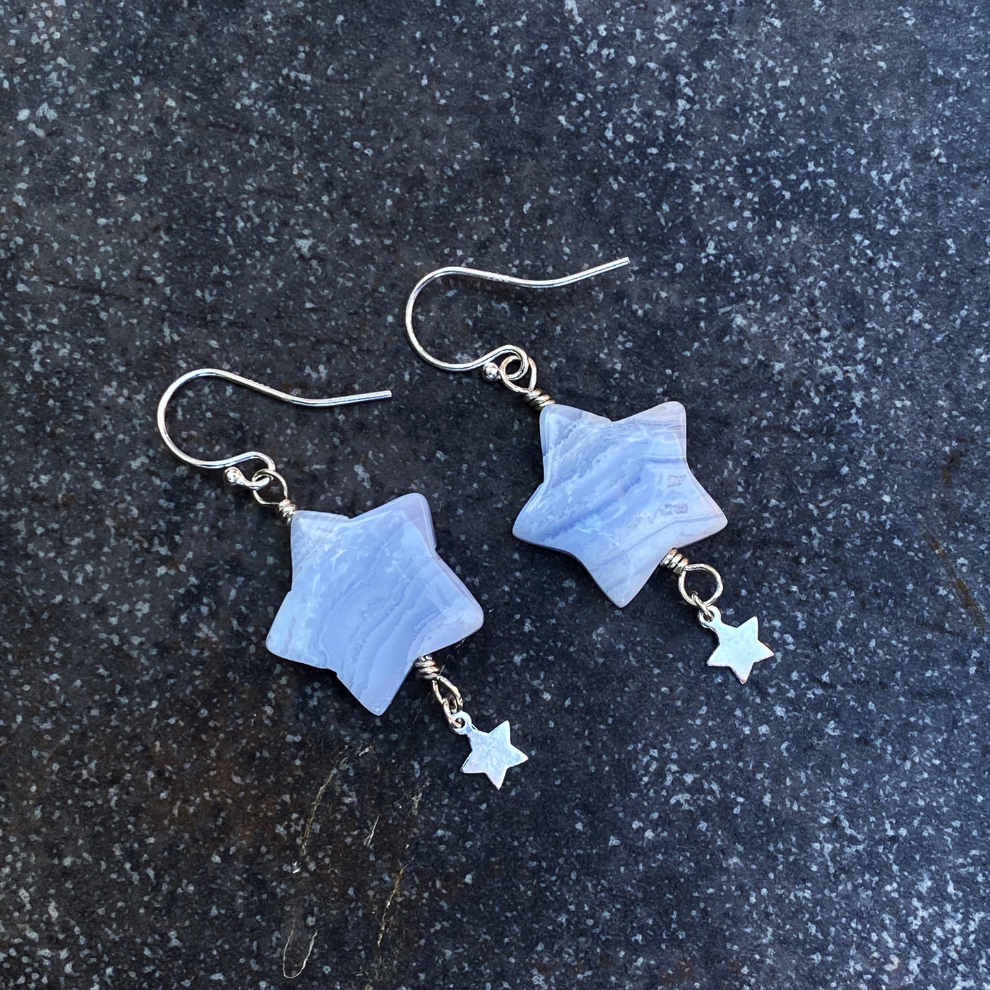 Blue Lace Agate gemstone Star Earrings