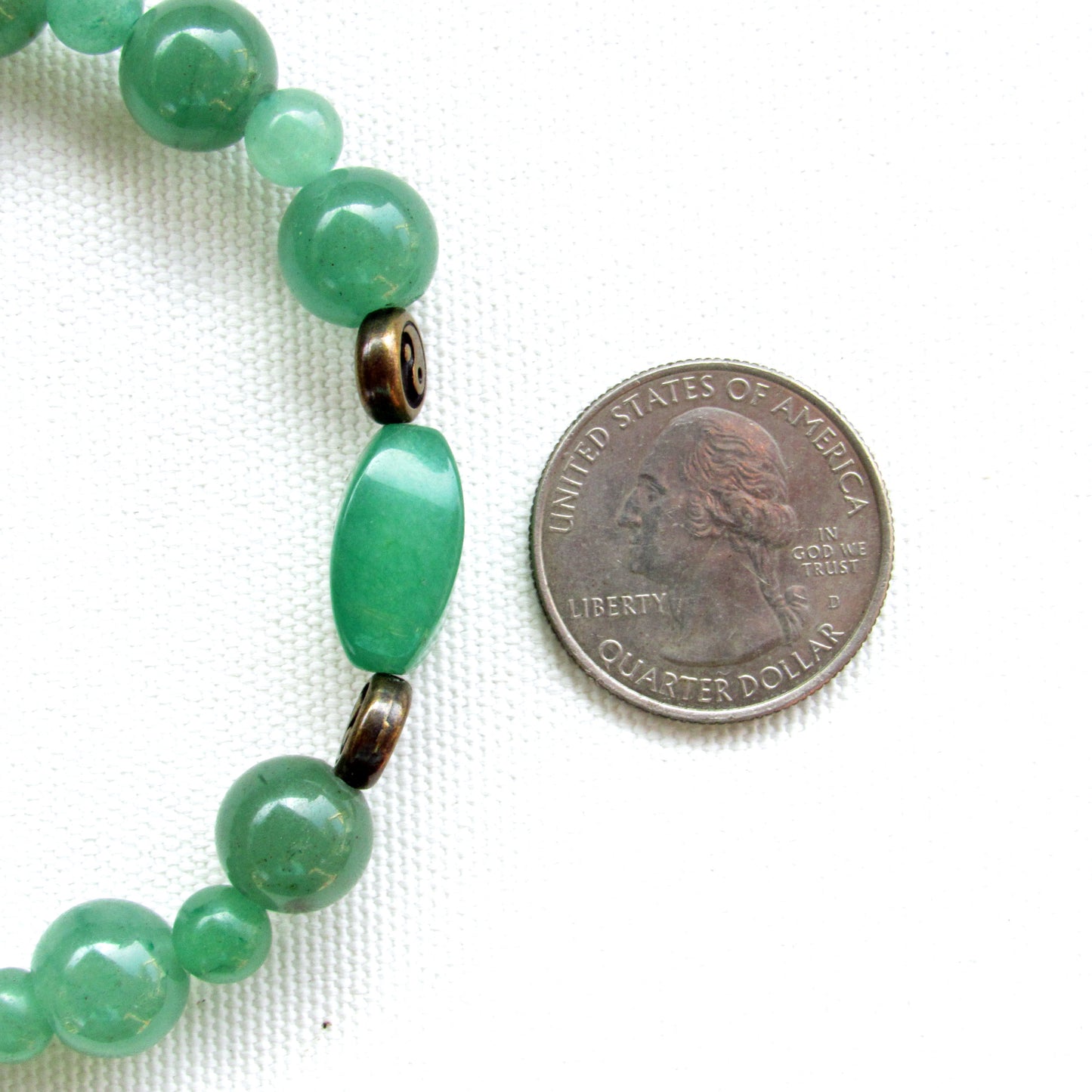 Green Aventurine gemstone and Puter Yin Yang Stretch Bracelet