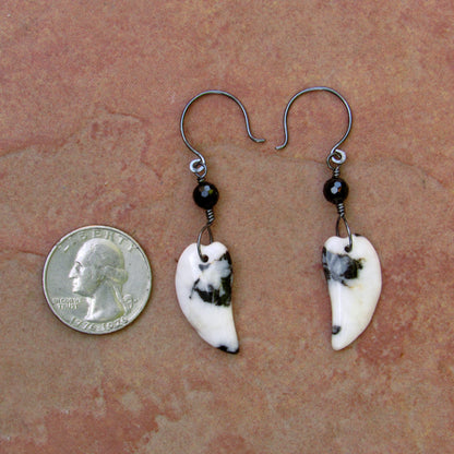 Zebra Jasper, Black Spinel, Oxidized Sterling Silver Drop Earrings
