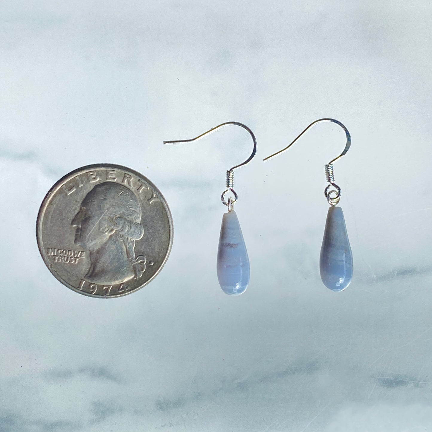 Blue Lace Agate gemstone Tear Drop Earrings