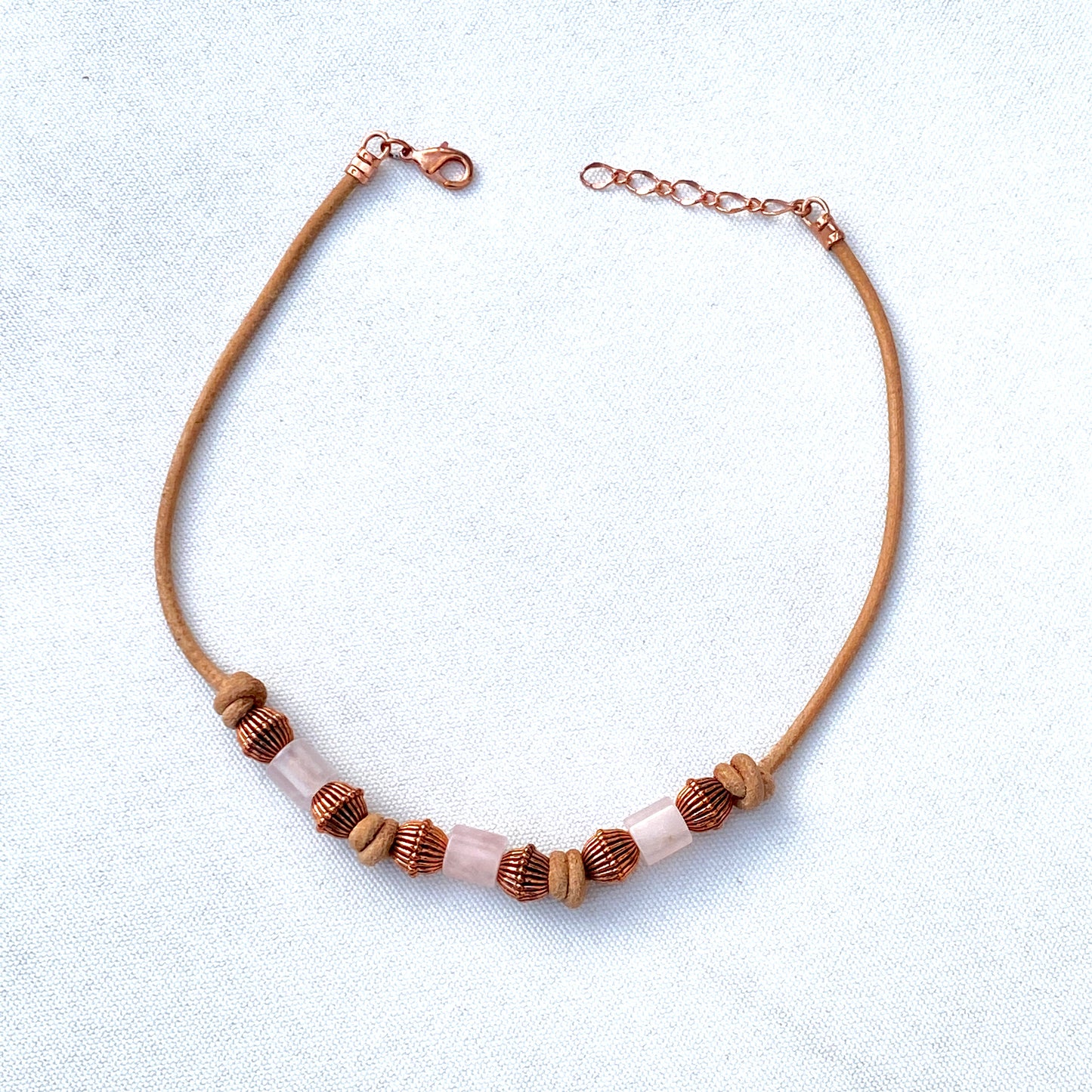 Rose Quartz gemstone and copper leather necklace