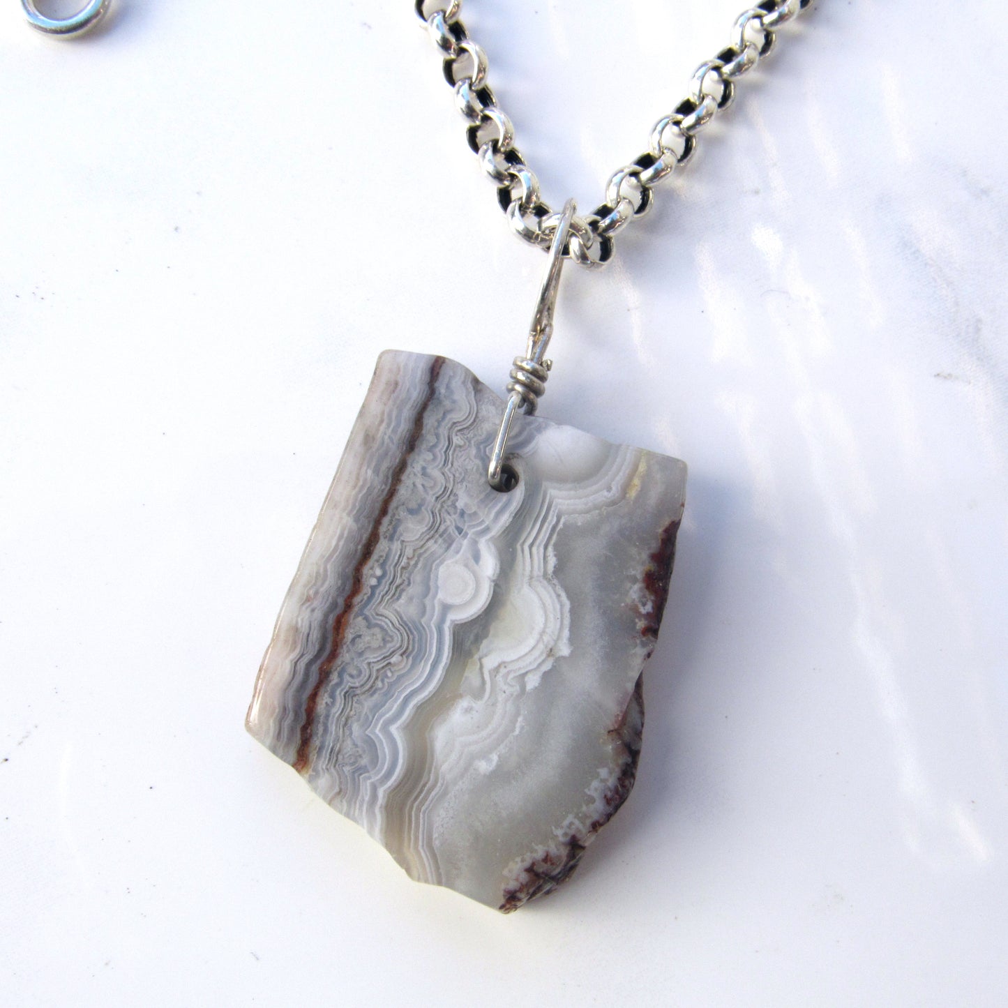 Crazy Lace Agate gemstone on Sterling Silver Chain
