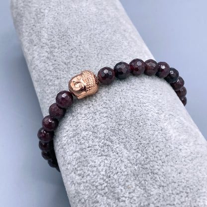 Garnet and Hematite Buddha Beaded Stretch Bracelet