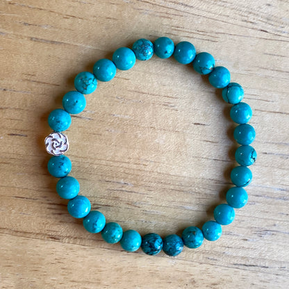 Turquoise and Sterling Silver Rose Bracelet