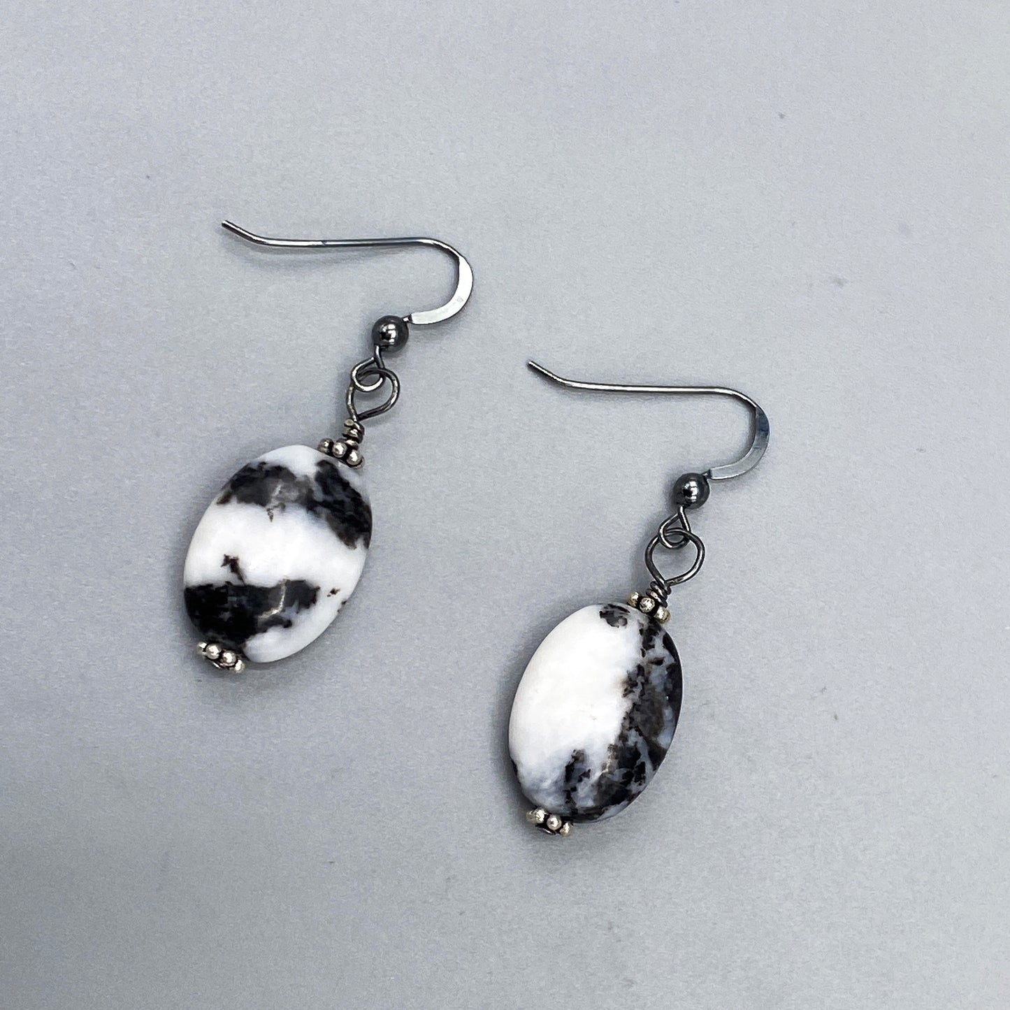 Zebra Print Jasper and Oxidized Sterling Silver Drop Earrings