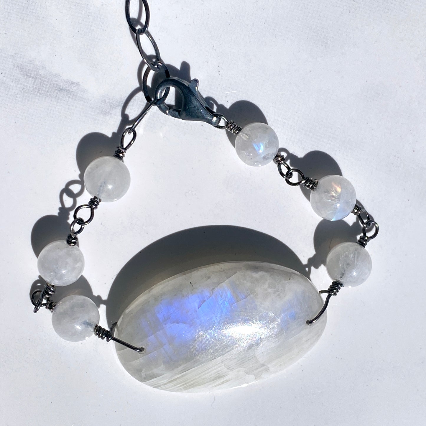 Moonstone gemstones and Oxidized Sterling Silver bracelet