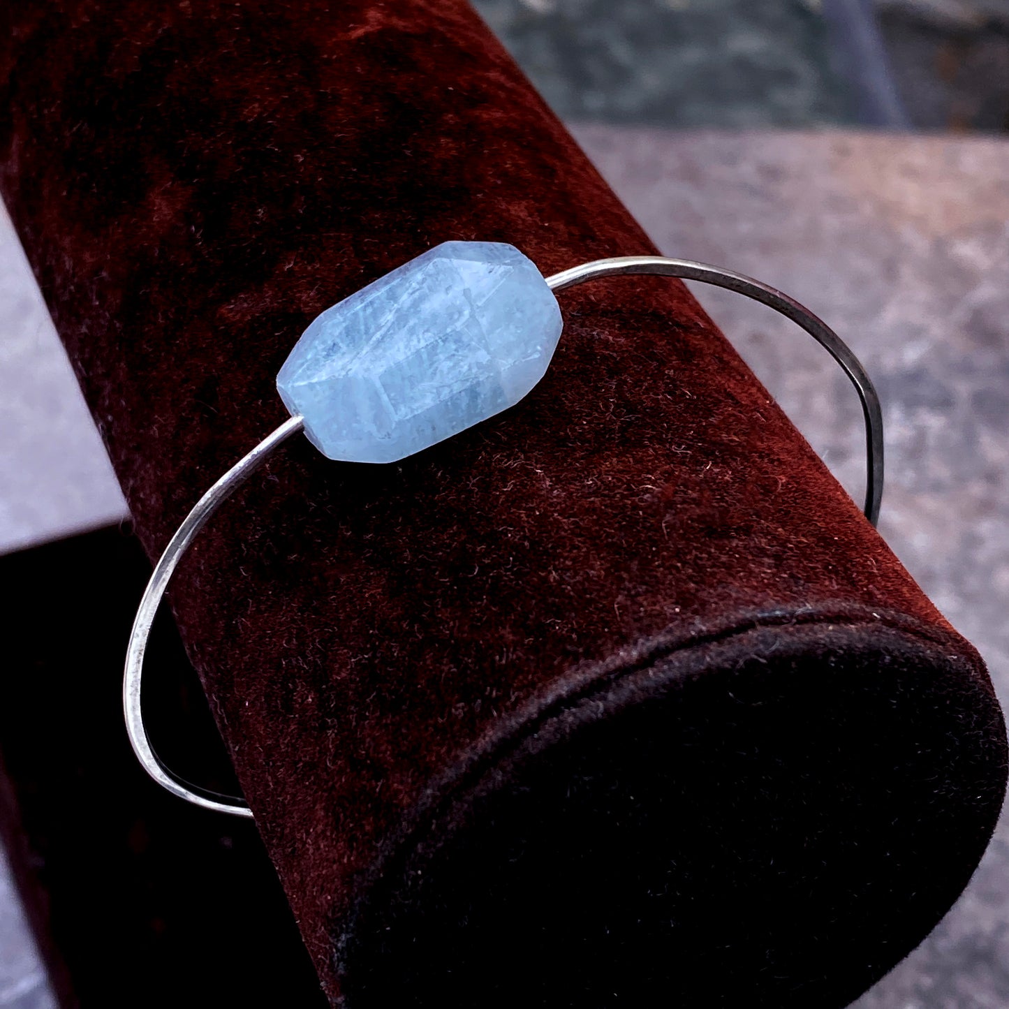 Sterling Silver and Aquamarine gemstone bangle clasp bracelet