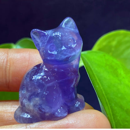 Natural Fluorite Kitty Cat Crystal Figurine