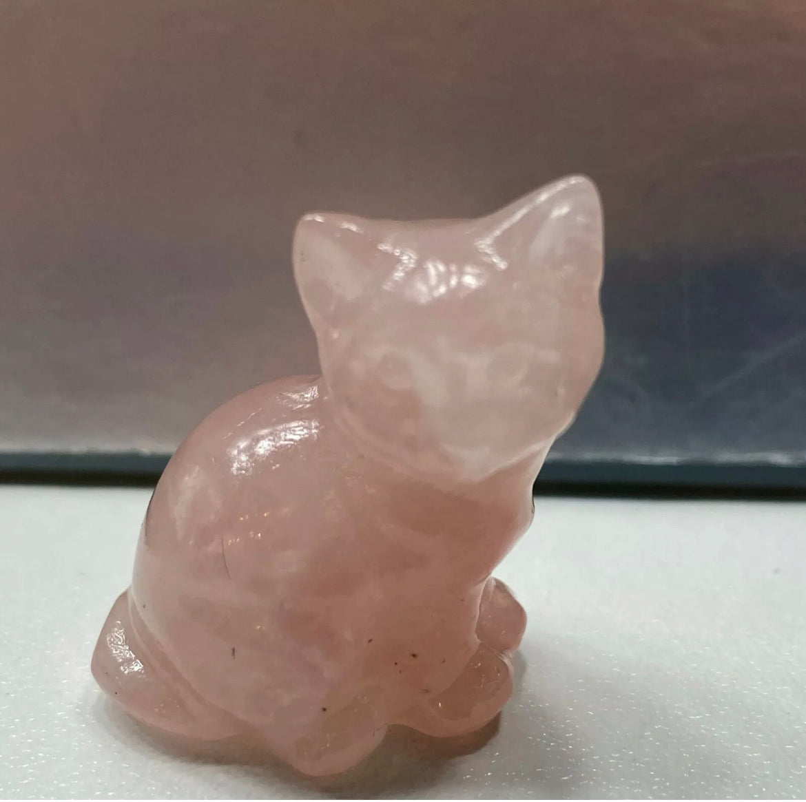 Natural Rose Quartz gemstone Kitty Cat Crystal Figurine