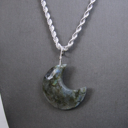 Labradorite Moon on Sterling Silver Rope Chain