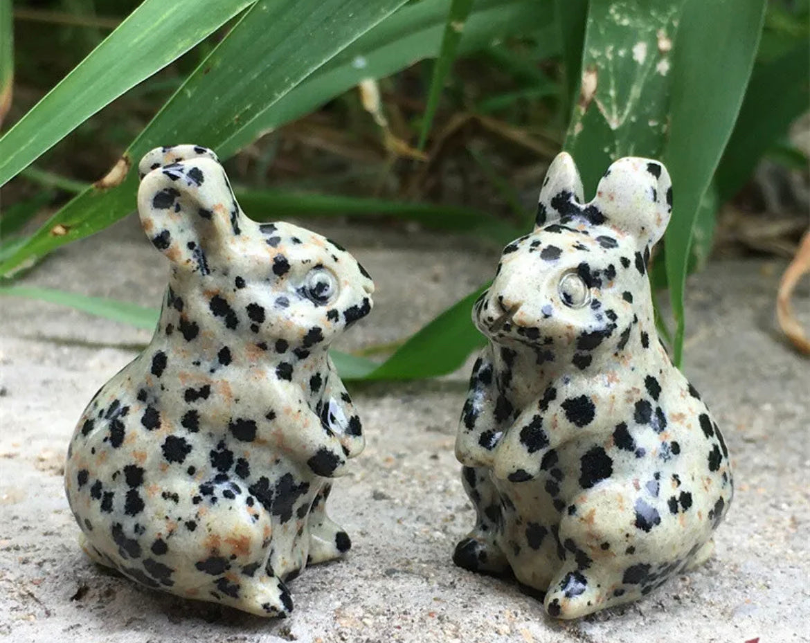 Natural Dalmatian Jasper Bunny Rabbit Figurine