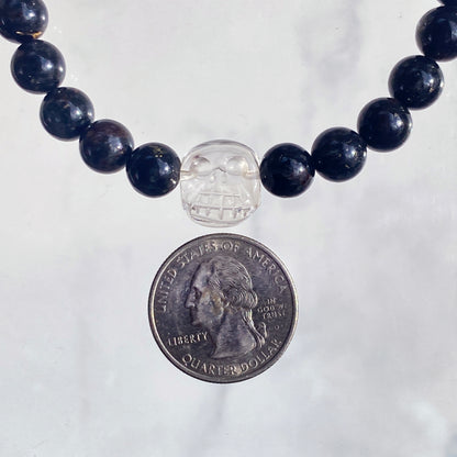 Onyx gemstones and Clear Quartz Skull stretch Bracelet