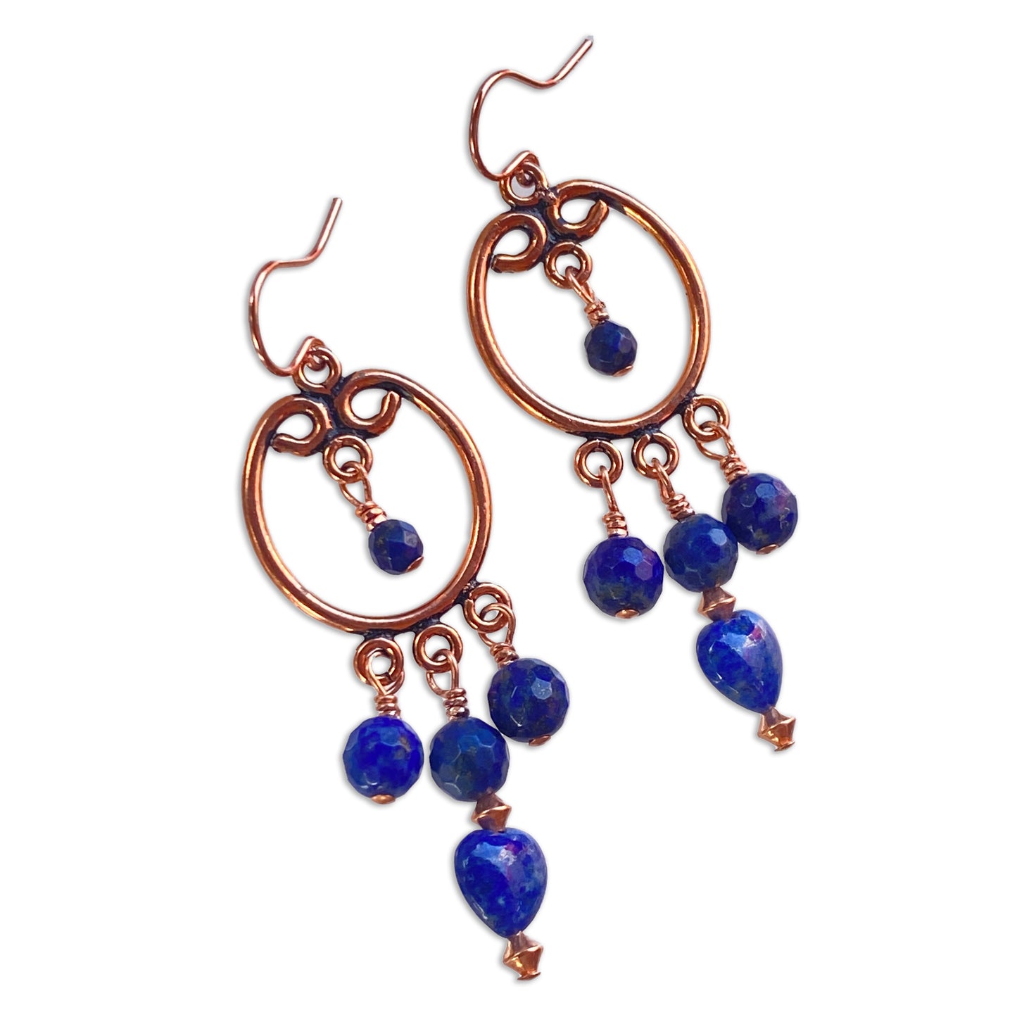 Lapis Lazuli gemstone and Copper Chandelier earrings