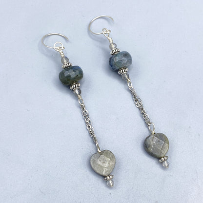 Labradorite, White Topaz Gemstone, and Sterling Silver Earrings