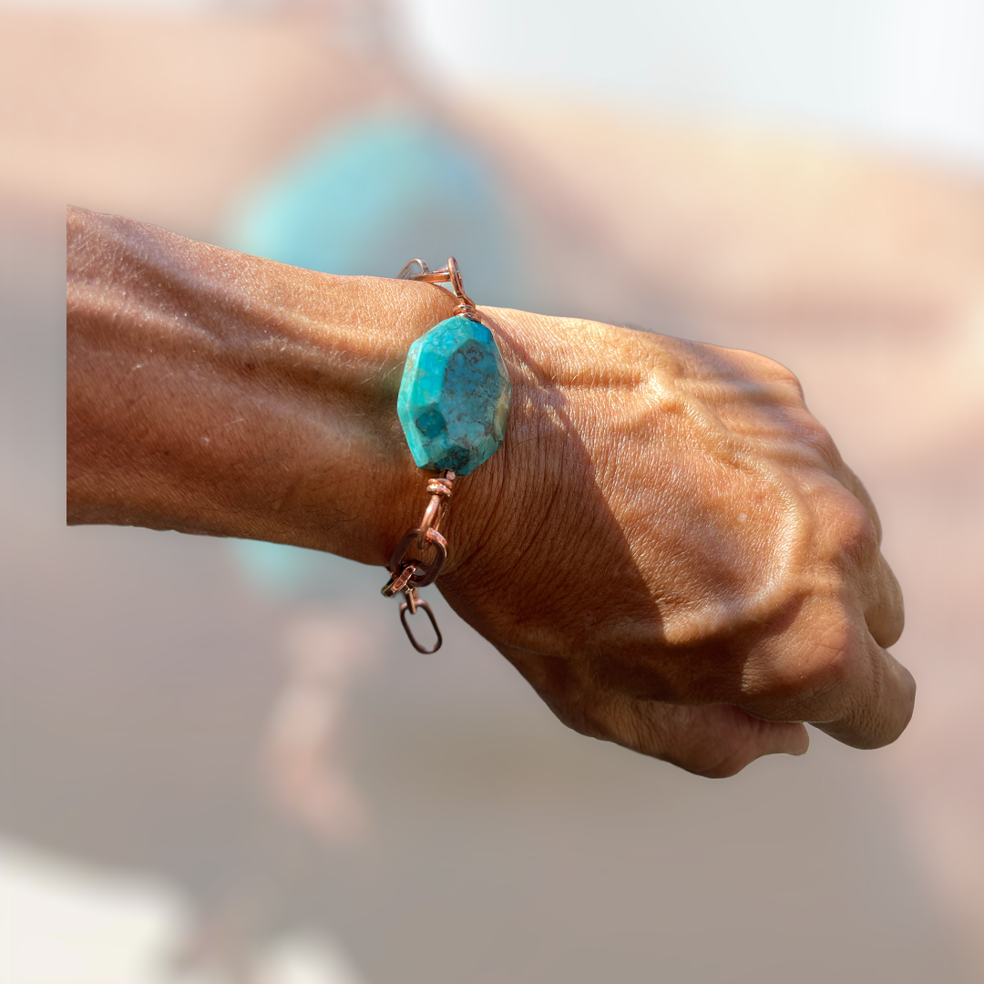 Turquoise gemstone and Copper chain bracelet