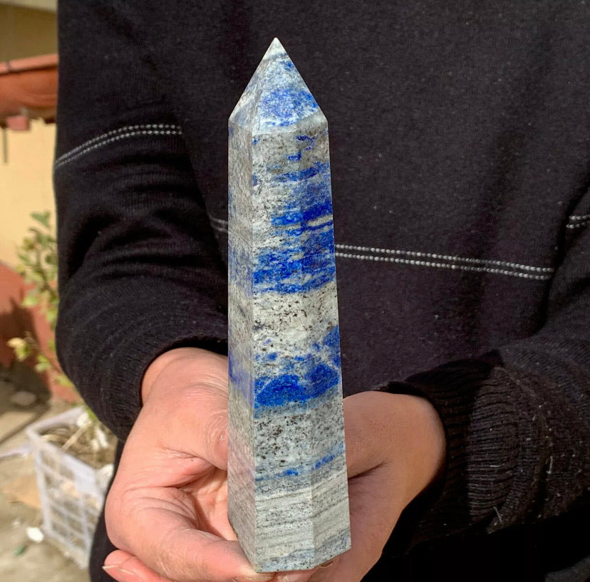 Natural Rock Lapis Lazuli Gemstone Quartz Crystal Stone Tower Point Obelisk