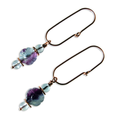 Fluorite gemstone Flowers on Copper wire loop Earrings