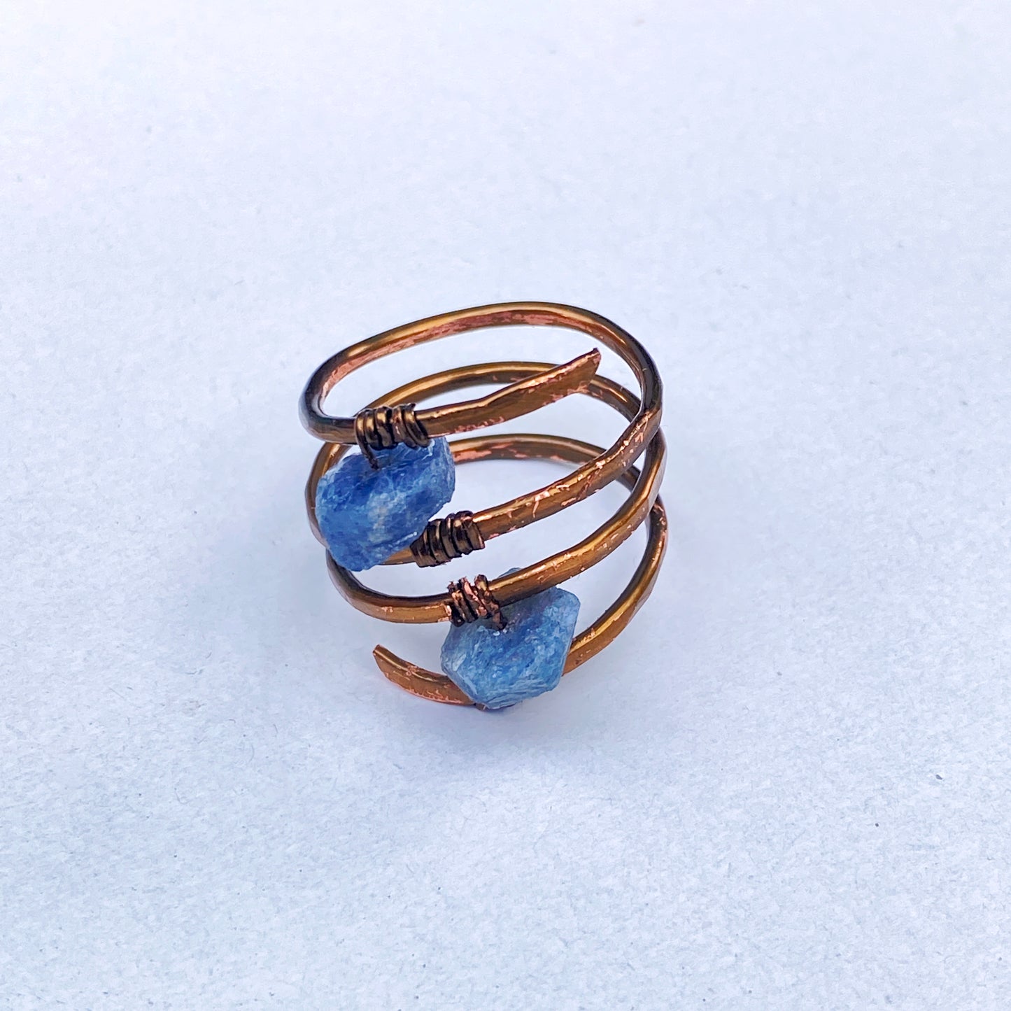 Blue Sapphire gemstone on hand hammered Bronze Ring.