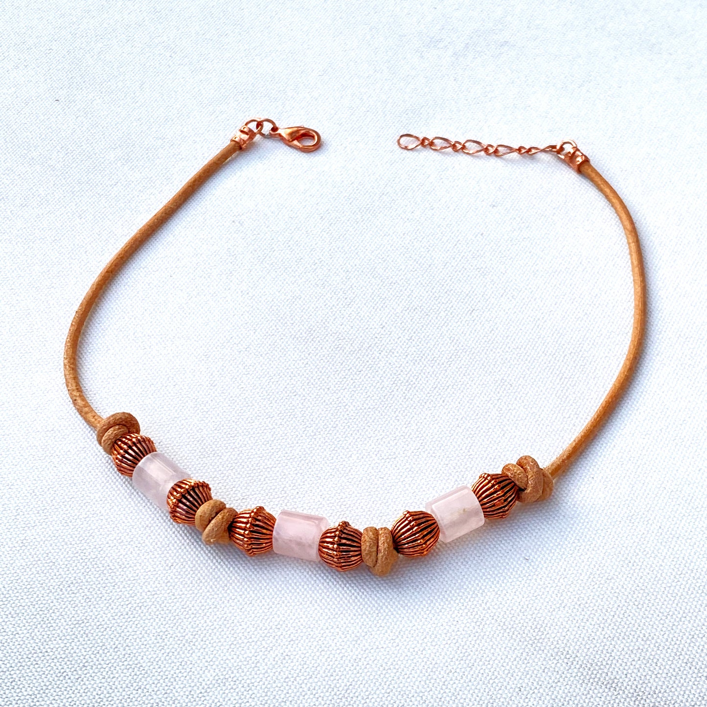 Rose Quartz gemstone and copper leather necklace