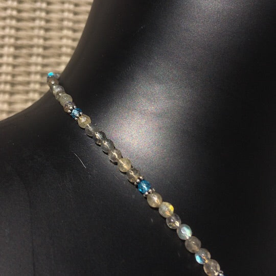 Women’s Blue jade Star, labradorite, blue topaz  & sterling silver Gemstone Pendant Necklace