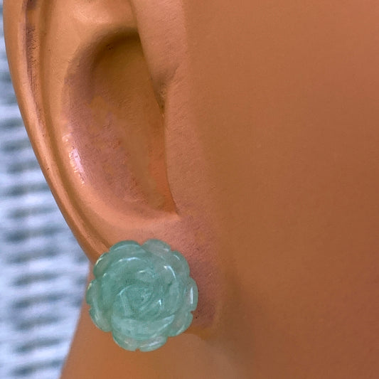 Carved Green Aventurine gemstone Stud Earrings