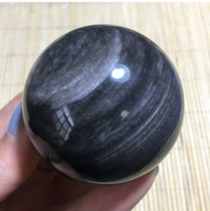 Natural Silver Obsidian Sphere - Crystal Reiki Healing Ball - 5 sizes