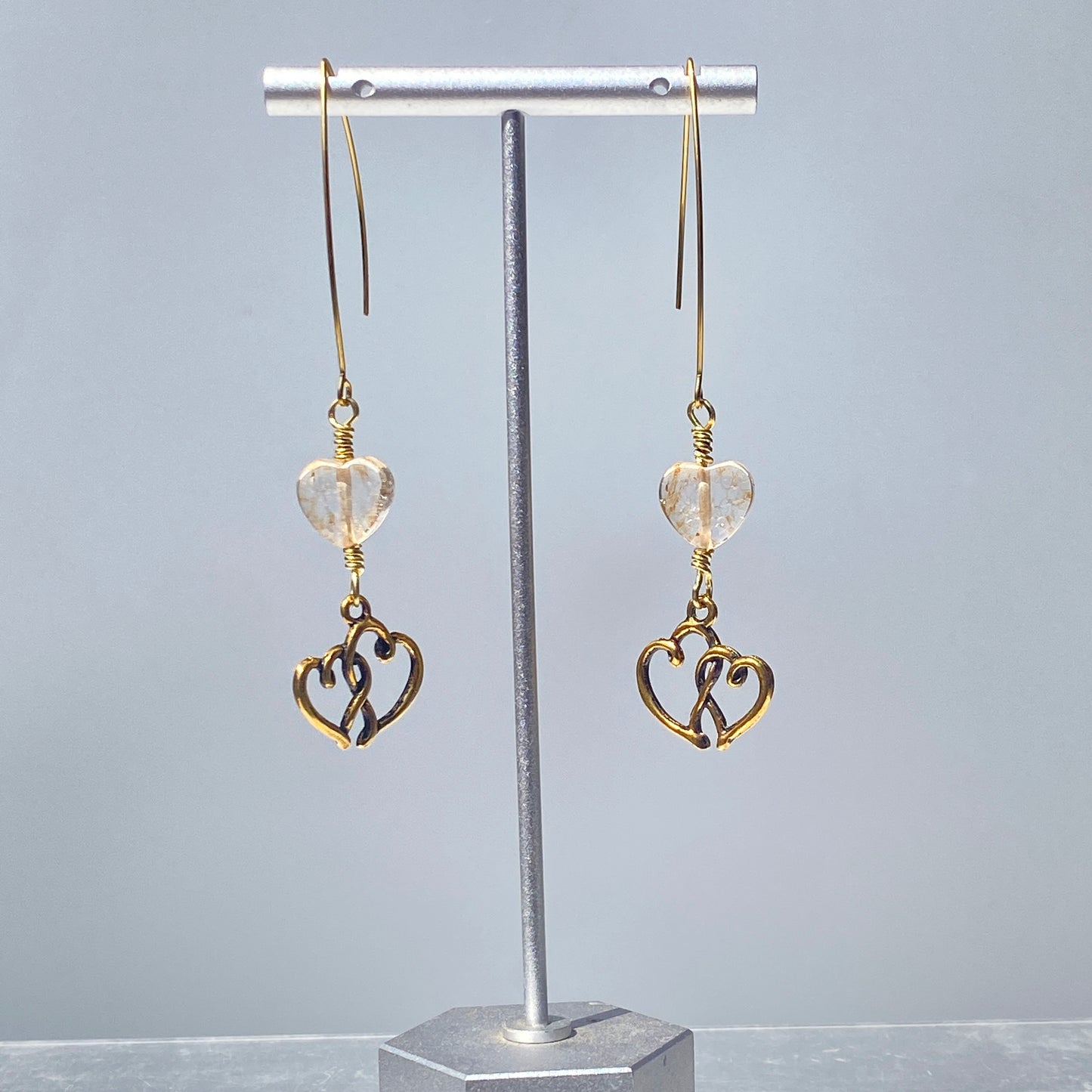 Citrine gemstone Heart and Brass Earrings