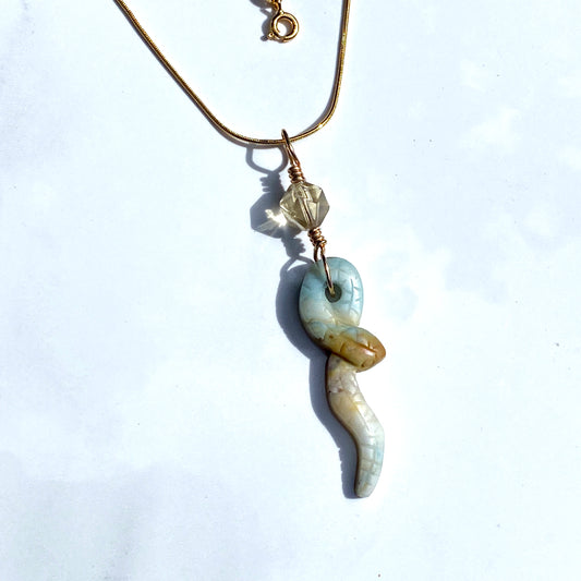 Amazonite Snake with Smoky Topaz gemstone on 18 kt Gold over Sterling Vermeil Necklace