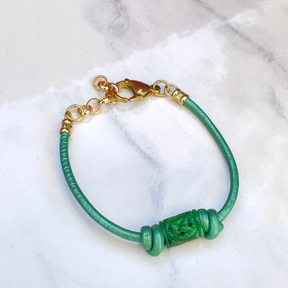 Jade gemstone Leather Bracelet