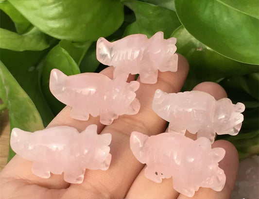 Natural Rose Quartz gemstone Crystal Dinosaur Figurine