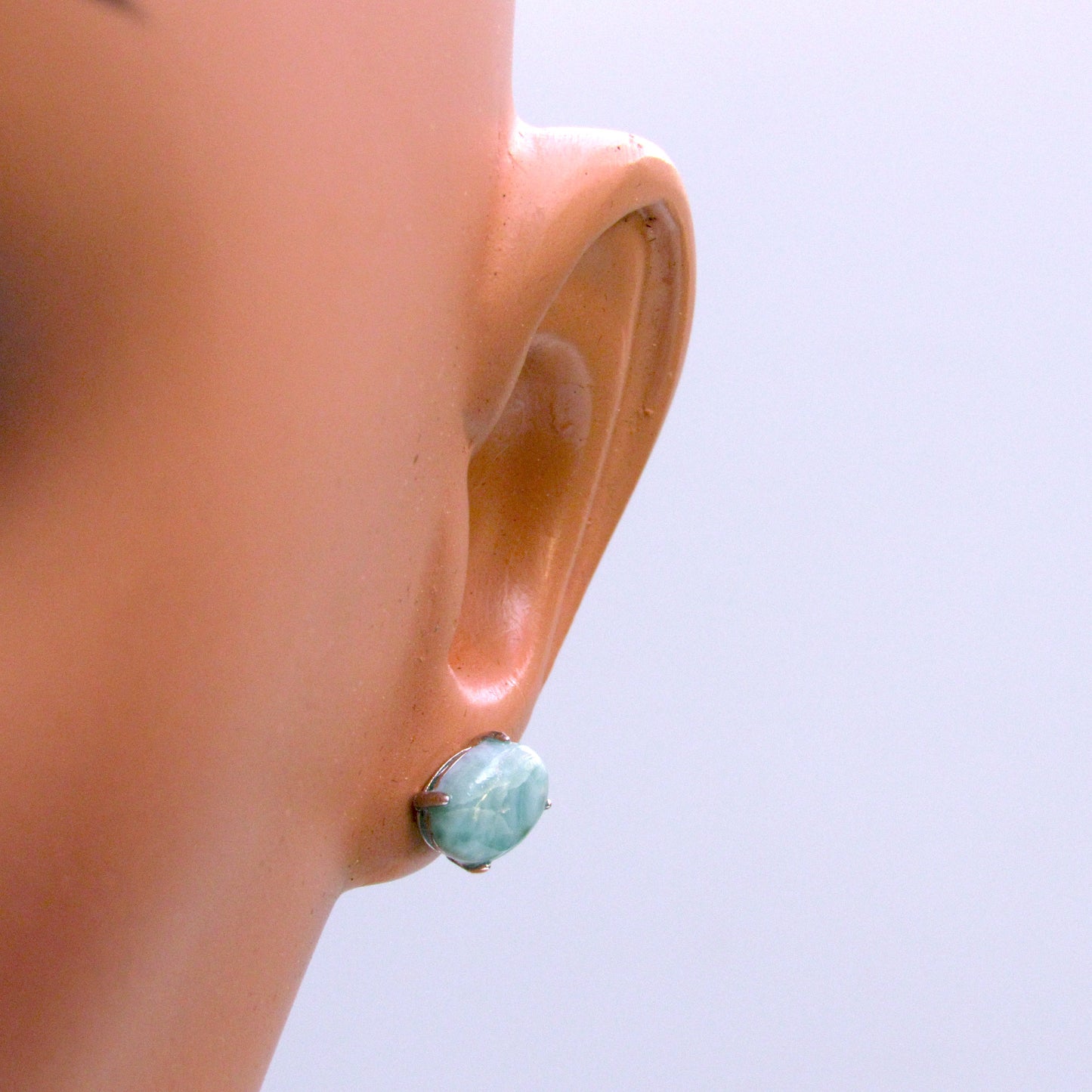 Larimar gemstone and Sterling Silver Stud Earrings