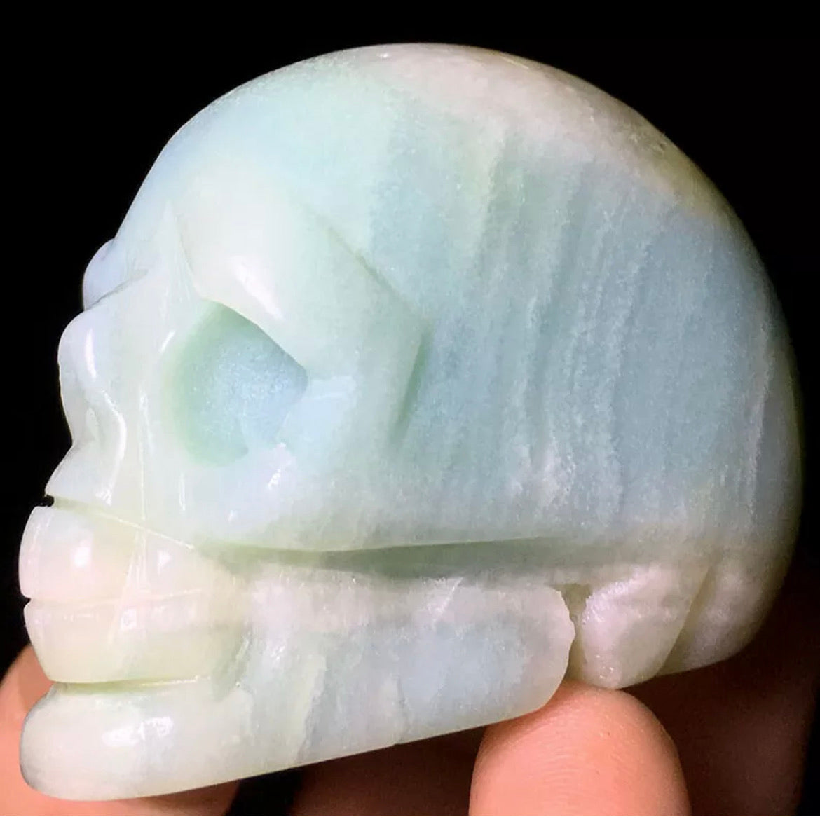 Caribbean Blue Calcite Aragonite gemstone carved Skulls, New Rare Crystal