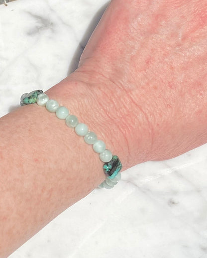 Green moonstone and African turquoise stretch bracelet