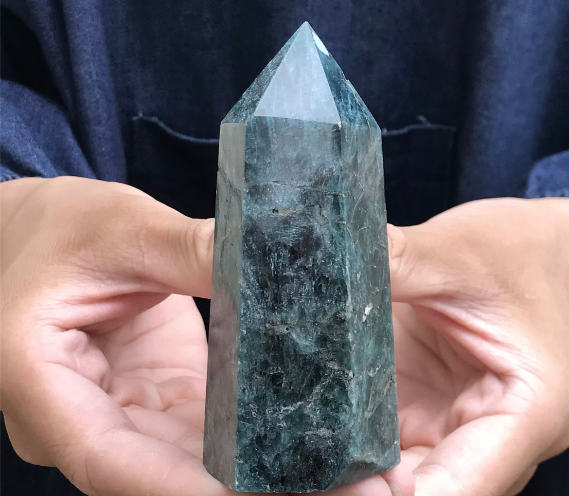 Natural Blue Apatite gemstone Tower Point Obelisk