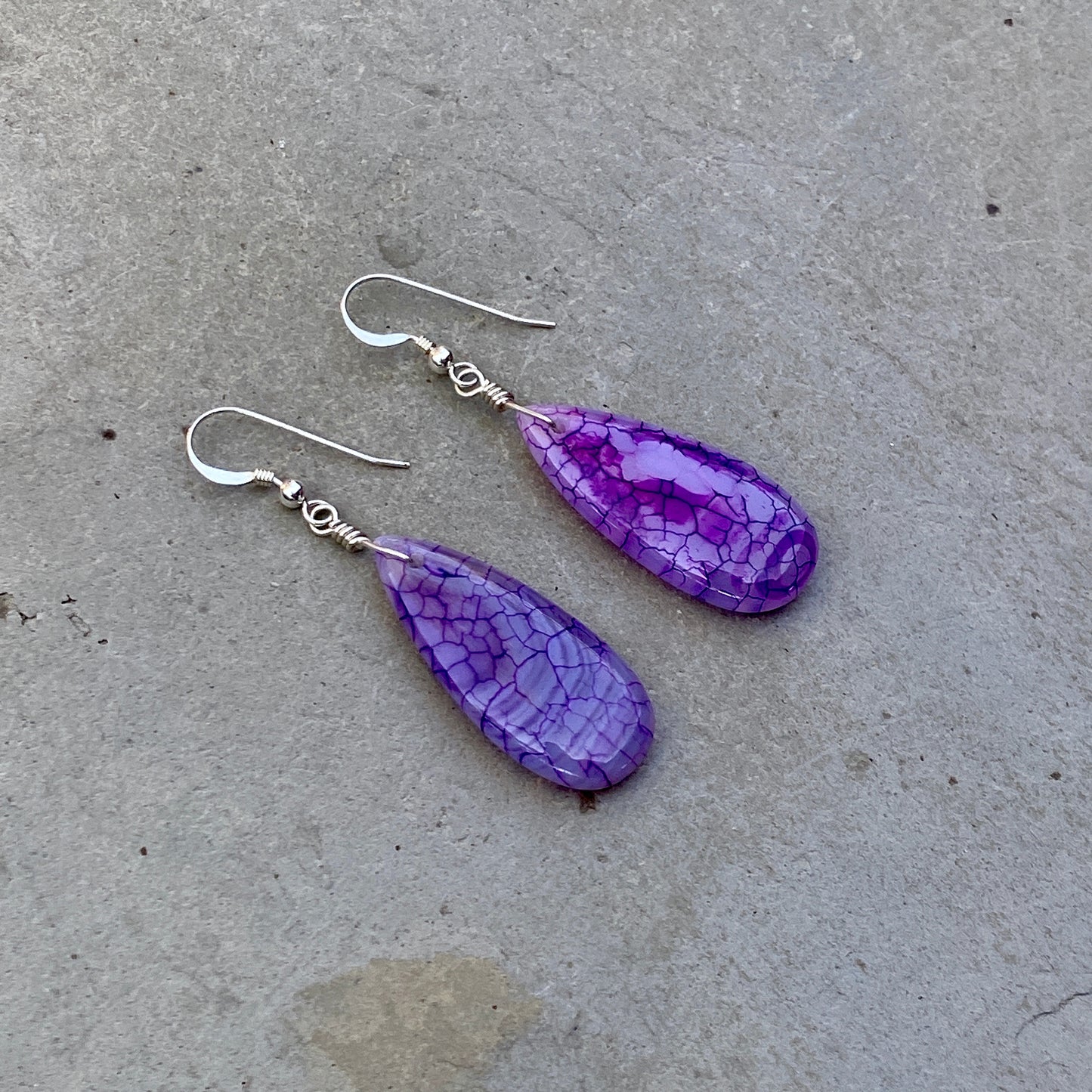 Purple Dragon’s Vein Fire Agate & Sterling Silver Earrings
