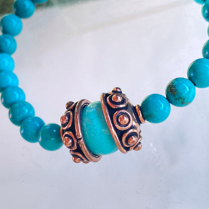 Turquoise gemstones and Copper Flower Beaded Bracelet