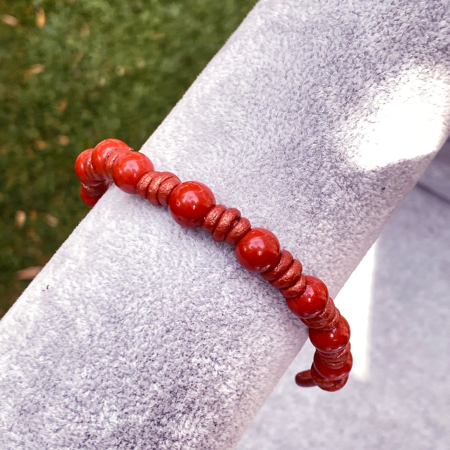 Red Jasper and leather bracelet