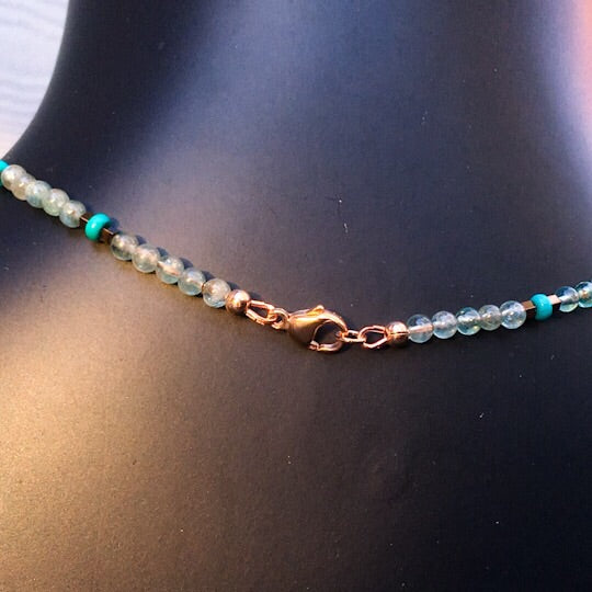 Blue Agate Bronzite pendant with Apatite, Hematite & Turquoise Gemstones