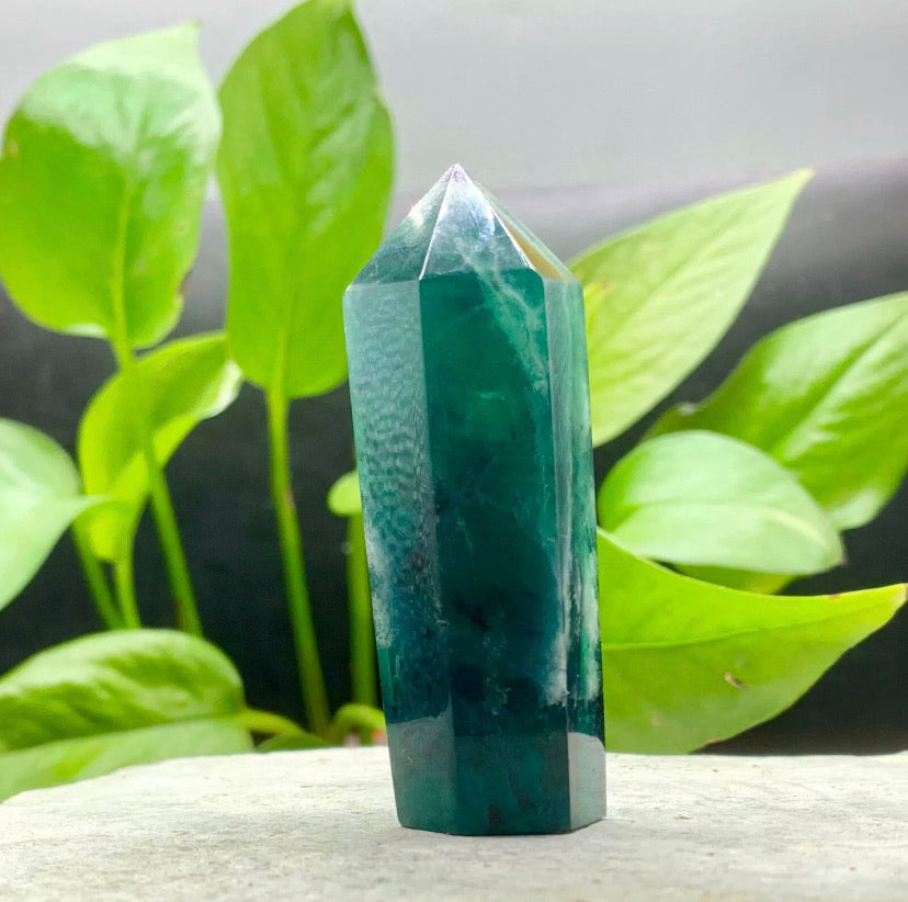Natural Fluorite Obelisk Quartz Crystal Wand Point Realistic Healing