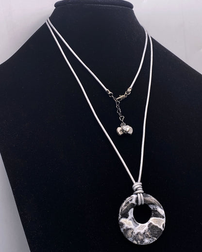Sliver Leaf Jasper polished gemstone on Leather Necklace