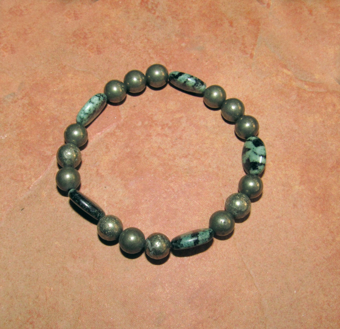 Pyrite and African Turquoise Stretch Bracelet