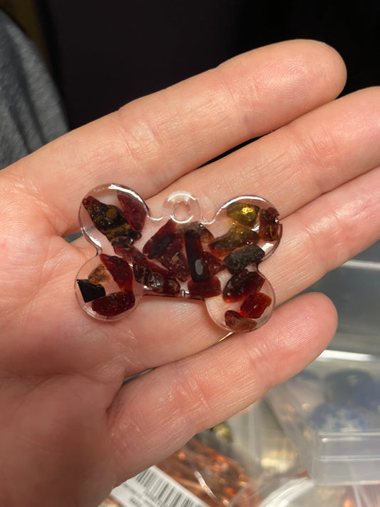 Garnet gemstone filled resin dog charm
