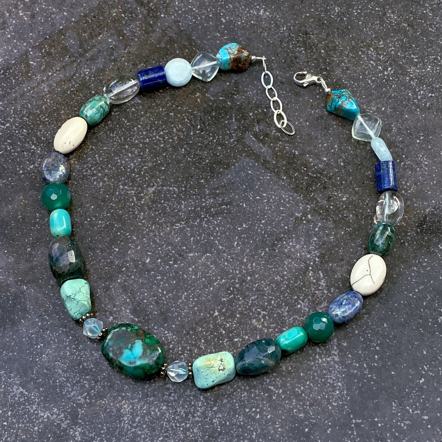 Turquoise, Topaz, Aquamarine, Flourite Gemstone chunky beaded Necklace