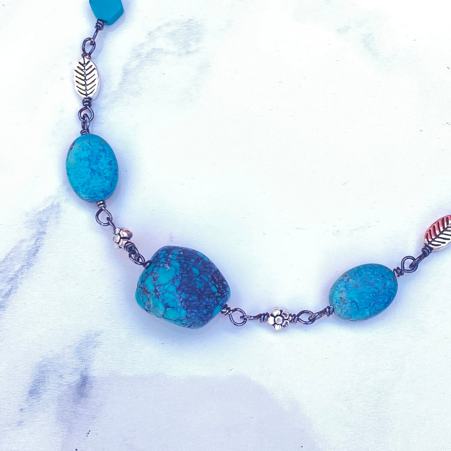 Turquoise gemstones and sterling silver Flower Necklace