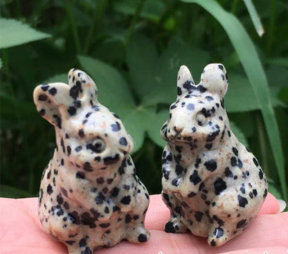 Natural Dalmatian Jasper Bunny Rabbit Figurine
