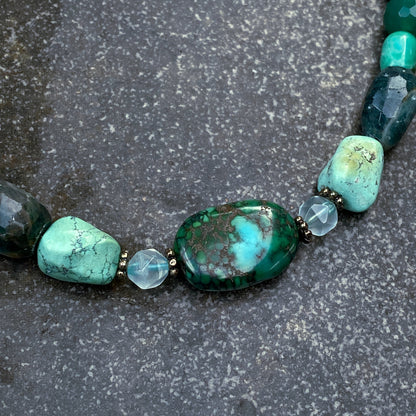 Turquoise, Topaz, Aquamarine, Flourite Gemstone chunky beaded Necklace