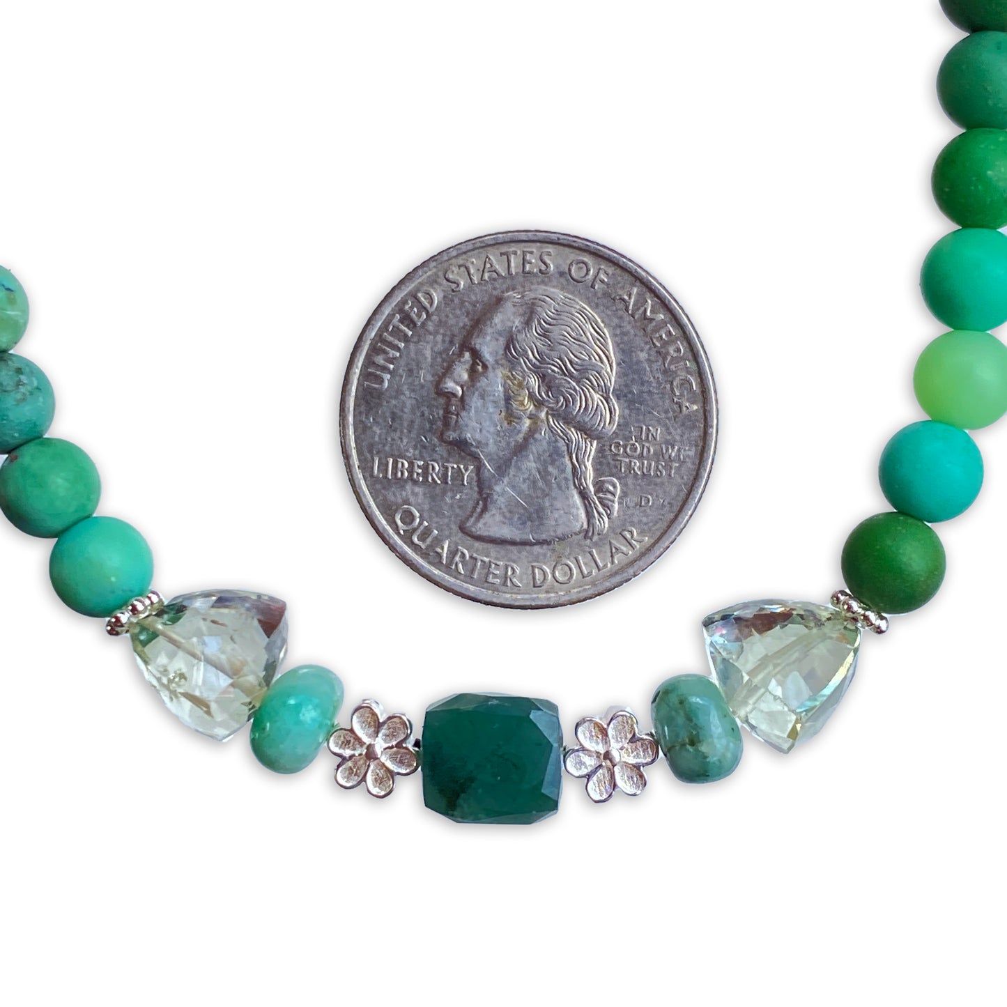 Emerald, Green Opal, Green Amethyst gemstone silver clasp bracelet