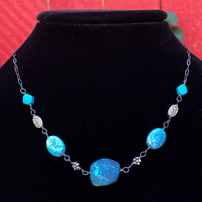Turquoise gemstones and sterling silver Flower Necklace
