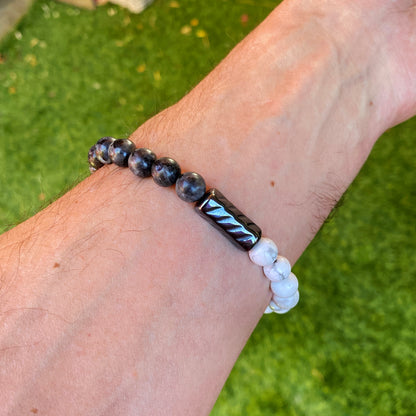 Men’s Black Labradorite, Hematite and Howlite "Balance" gemstone bracelet