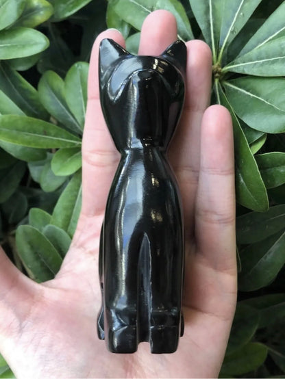 Black Onyx gemstone carved Kitty cat